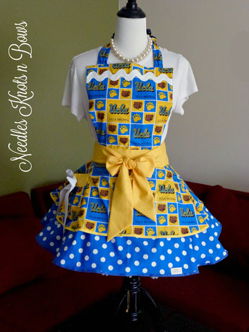 Womens flirty UCLA Bruins Apron. NCAA Apron with pocket. Aprons