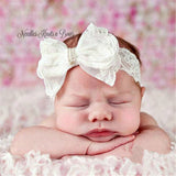 Gorgeous lace bow headband, perfect for baptisms, christenings and baby blessings.