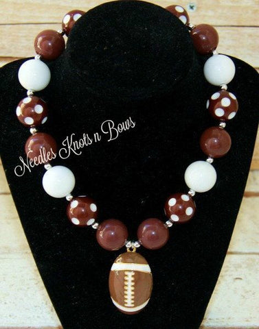 Baby toddler football necklace.  Football chunky bead bubblegum necklace.