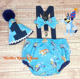 Boys Bluey Smash Cake Outfit, 1st Birthday Outfit