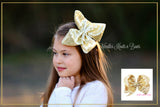 Girls 8" Gold Sequin Hair Bow, Party, Birthday, Christmas