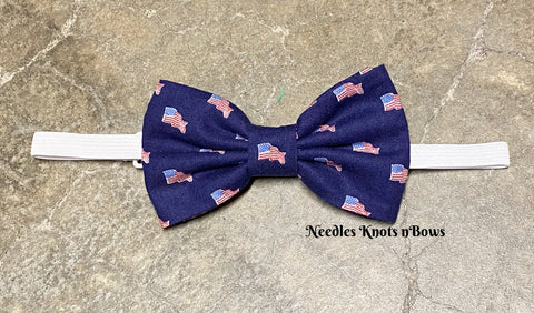 USA Flags on Blue Bow Tie, Patriotic, 4th of July