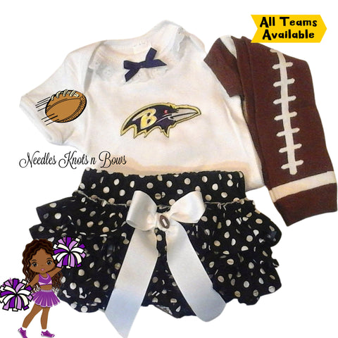 Baby girls Baltimore Ravens game day football outfit. Girls NFL outfit.