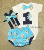 Boys Bluey Smash Cake Outfit, 1st Birthday Outfit