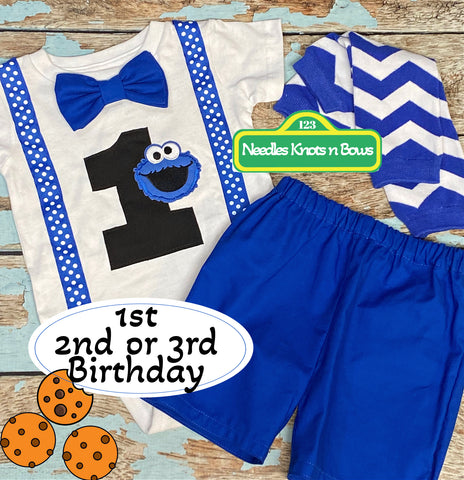 Boys 2nd, 3rd Cookie Monster birthday outfit.