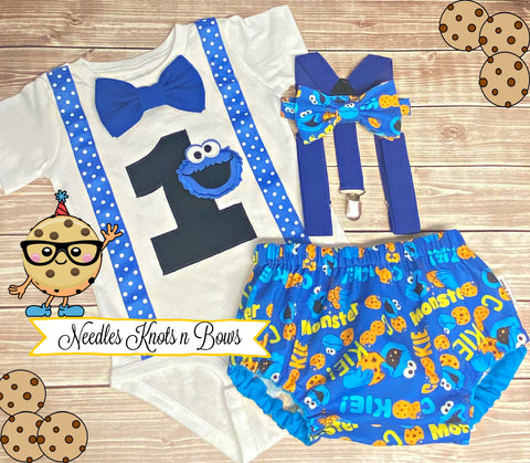 Boys Cookie Monster Cake Smash Outfit 1st Birthday Shirt