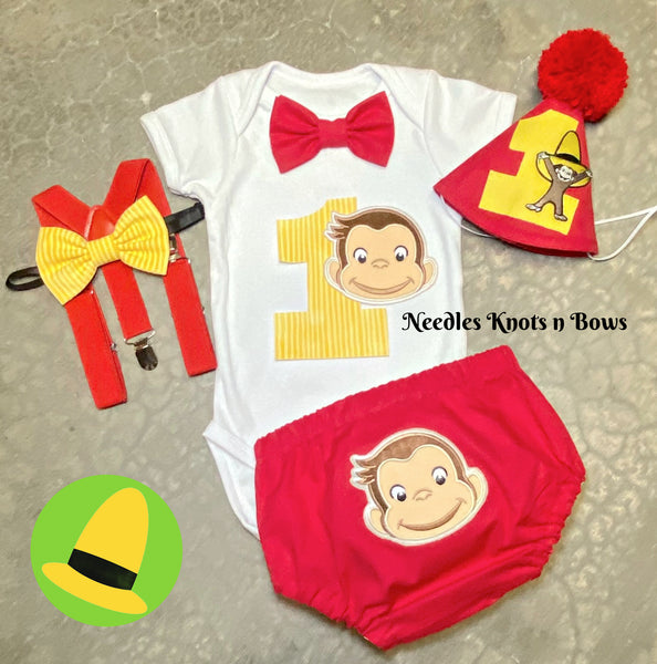 Boys Curious George 1st Birthday Outfit – Needles Knots n Bows