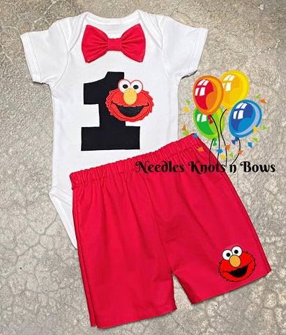 Boys Elmo 1st Birthday Outfit, Elmo Shorts