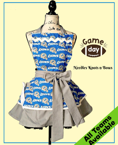 Detroit Lions women's game day tailgating football apron.  NFL apron