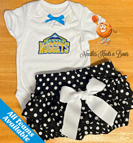 Girls Denver Nuggets game day basketball outfit for babies and toddlers. NBA baby toddler outfits.