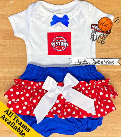 Baby girls and toddlers Detroit Pistons game day basketball outfit.  Baby NBA outfit