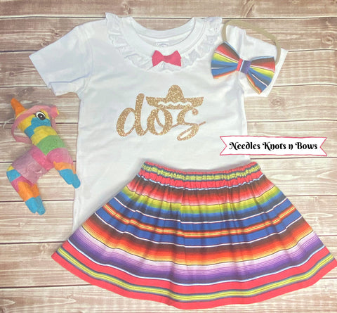 Girls Fiesta Mexican Serape Dos Birthday Outfit