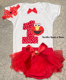 Girls Elmo Cake Smash & 1st Birthday Outfit