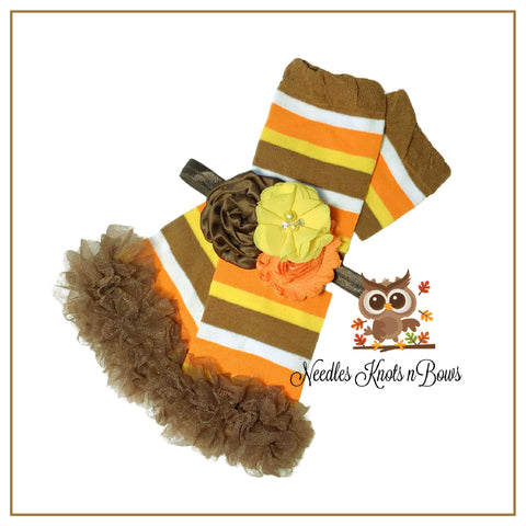 Girls Fall, Thanksgiving Headband & leg warmer Set for baby girls and toddlers. 