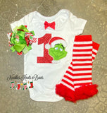 Girls Grinch 1st Birthday Outfit, Christmas Birthday Outfit