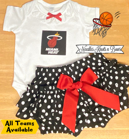 Baby girls and toddlers Miami Heat game day basketball outfit.