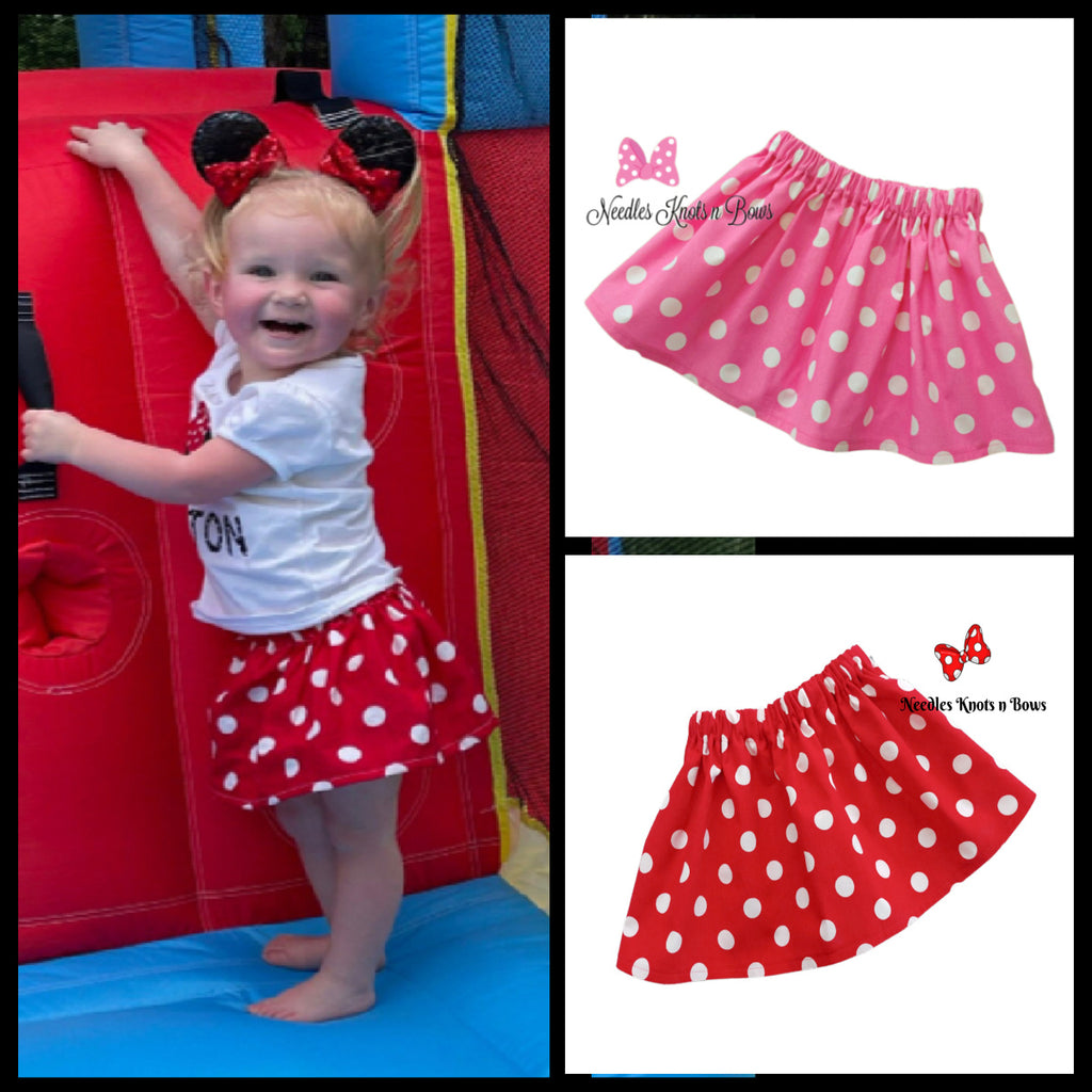 Red or Pink Polka Dot Minnie Mouse Baby Toddler Skirt – Needles Knots n Bows