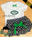 Baby girls and toddlers New York Jet's game day football outfit. 
