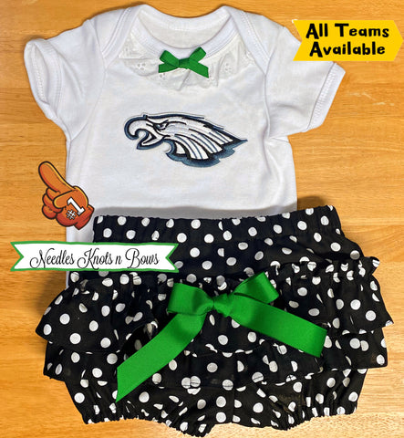 Girls Philadelphia Eagles game day football outfit for baby girls and toddlers. Baby NFL outfit