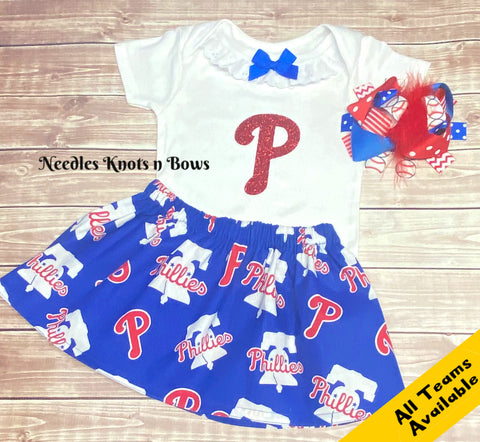 Girls Philadelphia Phillies game day outfit. MLB outfit for girls.