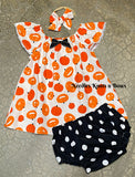 Girls pumpkin Halloween dress and bloomer set