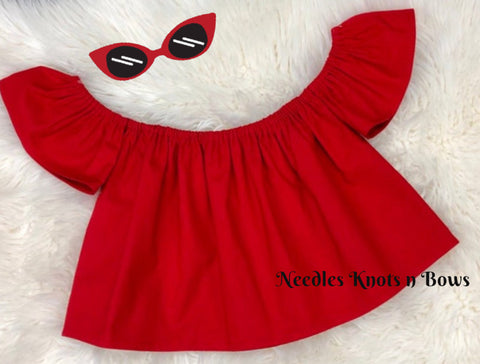 Baby girls and toddlers red boho off the shoulder top