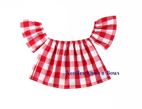 Girls Red Checkered Off the Shoulder Top