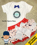 Seattle Mariners game day baseball outfit for baby girls and toddlers.