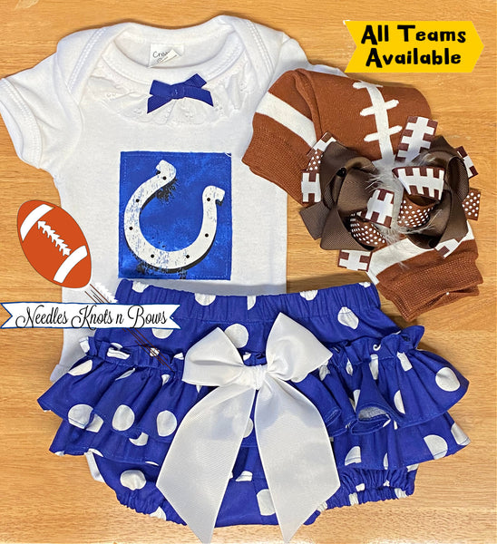 Needles Knots N Bows Girls Indianapolis Colts Game Day Football Outfit 18 Months / Outfit w/Headband & Leg Warmers