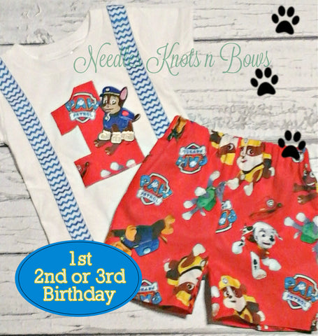 Boys Paw Patrol 1st birthday outfit. 2nd, 3rd birthday outfit boy