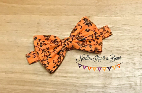 Pumpkin Floral Vines Halloween Bow Tie, Orange & Black