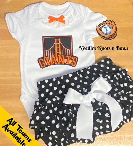 Girls San Francisco Giants game day baseball outfit for babies and toddlers. 