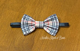 Tan black and red plaid bow tie