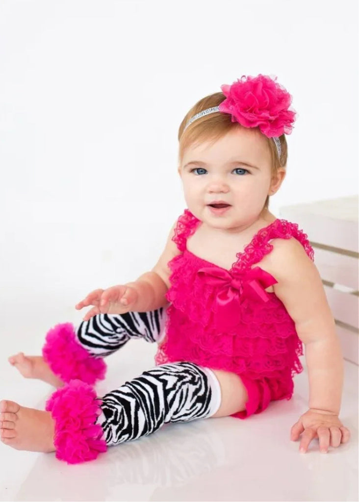 Zebra Print Leg Warmers with Hot Pink Ruffles Needles Knots n Bows