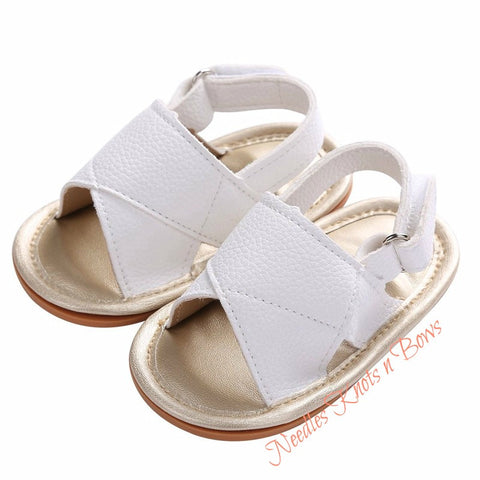 Baby Girls Shoes, Girls White Leather Sandals, Newborn, Infant, Toddler Sized Shoes, Non Slip Baby Shoes