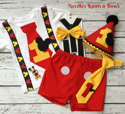 Boys Mickey Mouse 1st Birthday Outfit  & Cake Smash DELUXE Set, Boys 1st Birthday Shirt