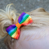  2.5 inch Rainbow Hair Clips. Rainbow Striped grosgrain ribbon pigtail bows.