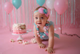 Girls Aqua & Pink Petti Lace 1st Birthday Outfit, Cake Smash