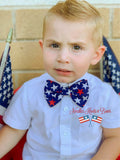 Boys 4th of July bow tie, stars on blue.