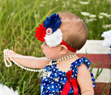Patriotic Shabby Chic Headband, 4th of July Headband, Red White & Blue, Girls Accessories