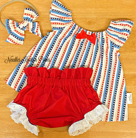 Baby Girls 4th of July Patriotic Dress & Bloomer Outfit