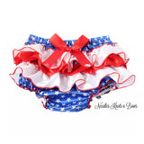 4th of July ruffled bloomers for baby girls and toddlers. 