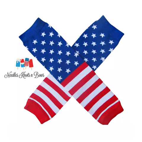 American Flag, Stars and Stripes, Patriotic, 4th of July leg warmers for boys and girls.  Baby / toddler USA Flag leg warmers.