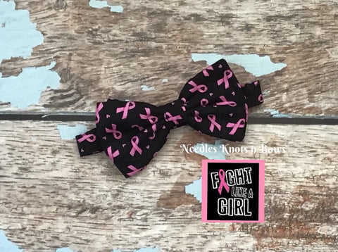 Breast Cancer Awareness Bow Tie, Pink Breast Cancer Ribbons on Black