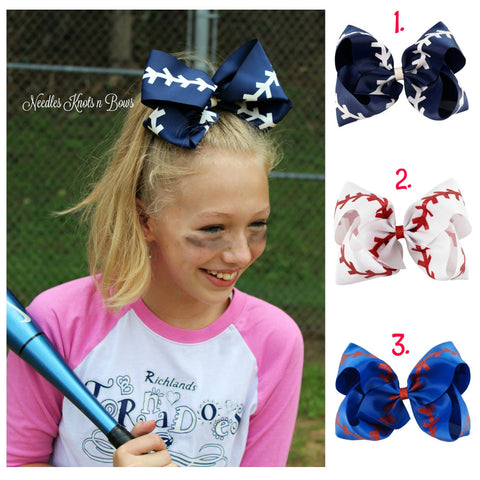 Girls 8" baseball hair bows, choose from 3 different bows.