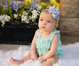 Girls Aqua Lavender Lace Romper Set, 1st Birthday Outfit Girl