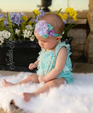 Girls Aqua Lavender Lace Romper Set, 1st Birthday Outfit Girl