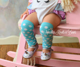 Baby toddler aqua blue polka dot leg warmers. 