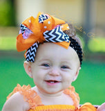 Girls Black Orange Layered Halloween Hair Bow