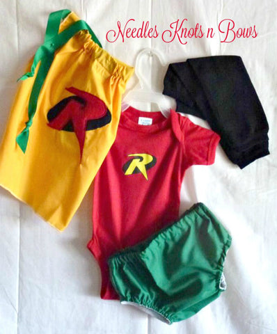 Baby toddler Robin superhero cosplay outfit for boy.